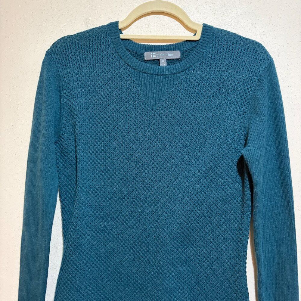 Title Nine Size S Small Woolicious Waffle Sweater Dress Dark Teal Blue - Picture 4 of 13